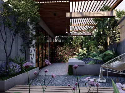 3D Exterior Scene 3D model design garden and landscape 3D model 29