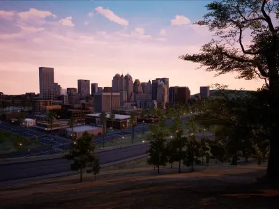 ModularCity sunset city - skyscrapers and palm trees Low-poly 3D model