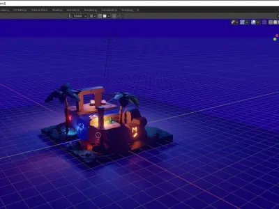 Ruins island with lights and palm trees Low-poly 3D model