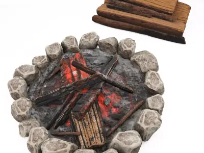 Campfire wood stack cartoon 3D model