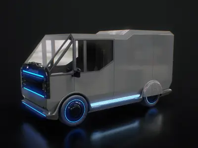  Futuristic Cyberpunk Delivery Van - Sci-Fi Electric Vehicle Concept 