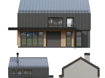 Modern barn style house Low-poly 3D model