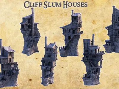 Cliff Slum Village Tabletop Terrain 28MM  3D print model