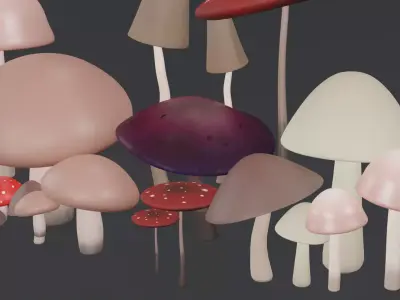 Simple mushrooms models Low-poly 3D model