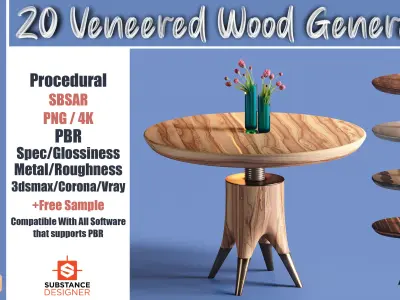20 Veneered Wood Materials - SBSAR - PBR Maps - 4K Texture
