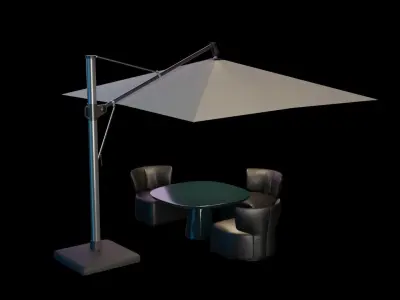 sunshade outdoor umbrella with table and chairs 3D model