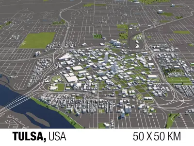 Tulsa 50x50km 3D City Map 3D model