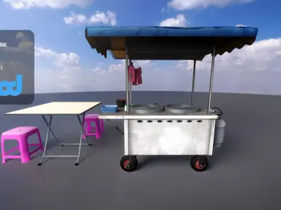 Street Vendor Noodles and Meat Ball Soup 3D model