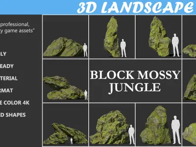 Low poly sharp block mossy rock 181114 Low-poly 3D model