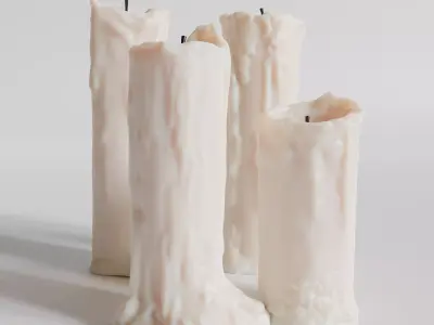 Four melted candles Pack 3D model 3D model