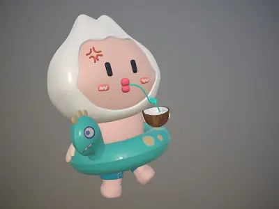 beach cartoon character Low-poly 3D model