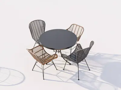 Modern Outdoor Wire Mesh Patio Chair Set 3D model