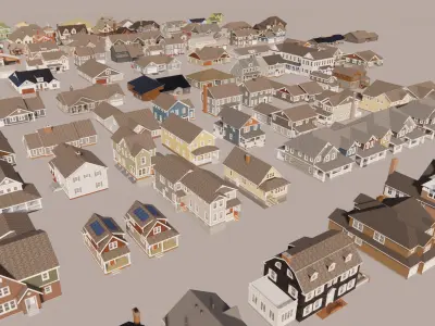 American suburbia set 150 houses with interiors 3D model