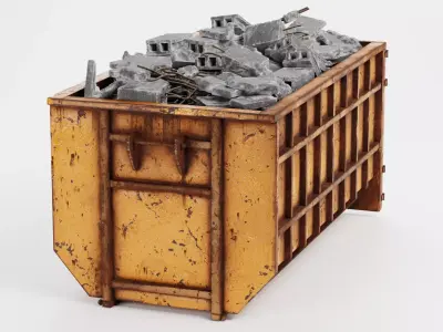 Skip with Waste V2 - Industrial Container with Debris 3D model