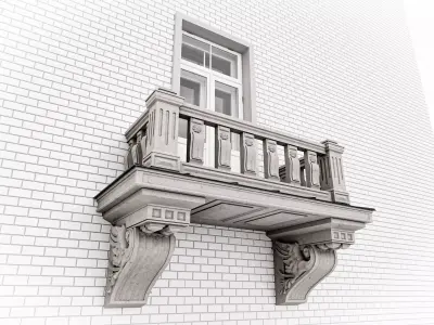 19th century balcony in the eclectic-Art Nouveau style Low-poly 3D model