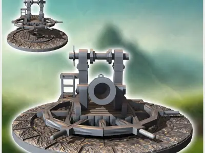 Medieval powder cannon on stone platform 2 - Medieval Gothic Feu 3D print model