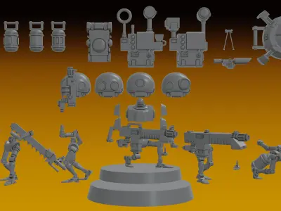 AUXILIARY SERVOCORES - ASSISTANT DROID SQUAD -IN PARTS- 28mm 3D print model