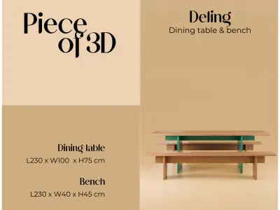 DELING - Dining table and bench - LAREDOUTE - 3 pieces Free 3D model