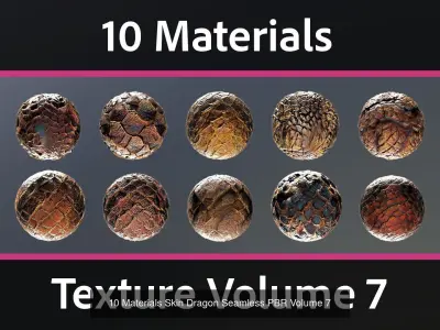 50 Materials Skin Dragon Seamless PBR Mega-Bundle 2 Texture