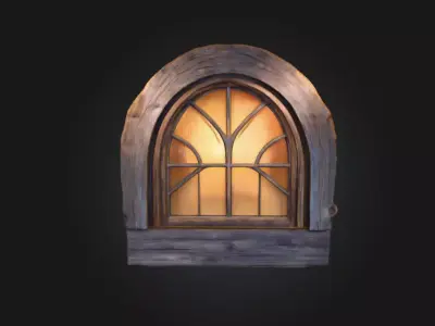 Arched Medieval Window with Curtains Low-poly 3D model