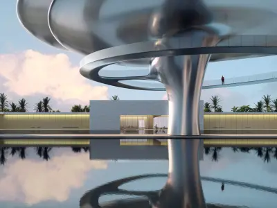 Futuristic Landmark Pavilion with Sculptural Metal Canopy 3D model