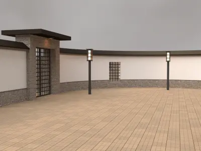Modular round walls and gates 3D model