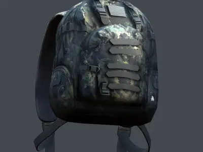 Backpack military combat Black baggage Low-poly 3D model 3