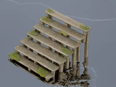 Aged wooden staircase Low-poly 3D model