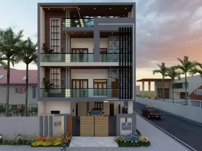 Modern Exterior Elevation Design Low-poly 3D model