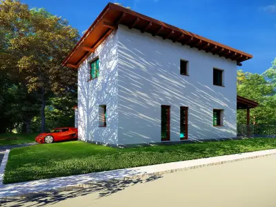 simple counrty house with slanted roof  3D model