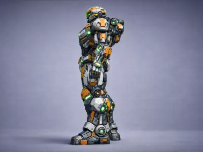 Futuristic Armored Humanoid Robot  Game Ready 3D Model-2 3D model
