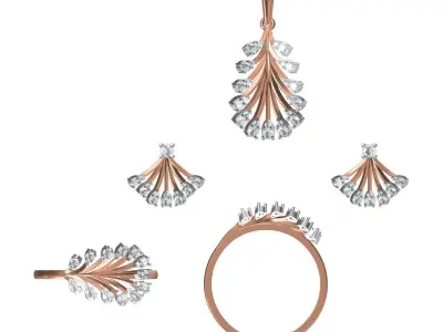 Light Minimalist Diamond Ring Earrings Pendant Set 3D print model