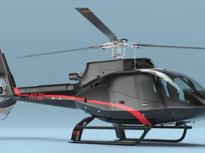  Airbus H130 Light Helicopter Black Red with Interior Rigged 