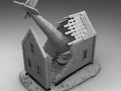 Plane crashed on house 3D print model