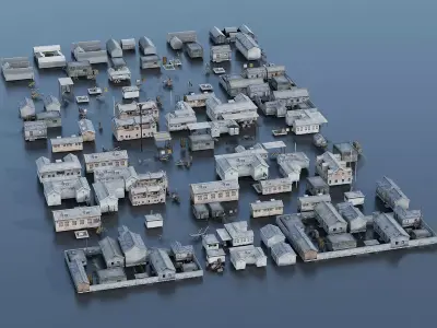 Architecture house backdrop residential  office building city 3D model 2