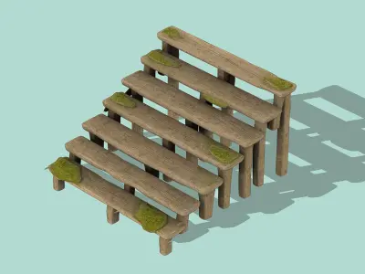Aged wooden staircase Low-poly 3D model