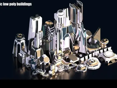 35 Futuristic Buildings VOL 7 Low-poly 3D model