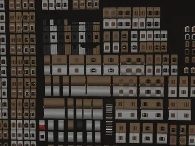 Roman walls and windows 355 pieces set low poly PBR Low-poly 3D model