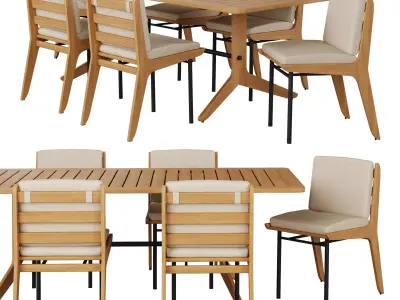 Kinney Teak Outdoor Dining Table and Dining Side Chair 3D model