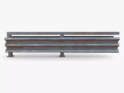 Tileable double sided traffic barrier guardrail V1 weathered Low-poly 3D model