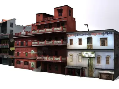 Group of Indian Buildings Low Poly Low-poly 3D model