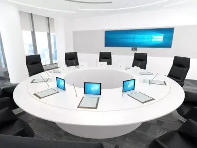 Modern Corporate Conference Meeting Room with Round Table 3D model