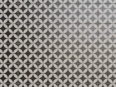Modern Black and White Petal Geometric Tiles PBR Seamless Texture