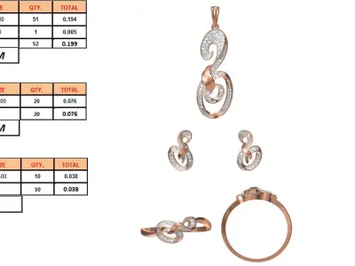 Light wt Ring Earrings Pendant set stl jcd 1-render details 3D print model