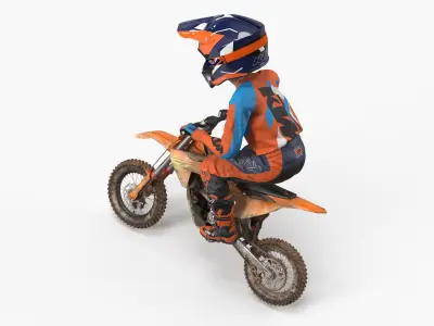  KTM Kids Dirt Bike Rider Mud Splashed Attack Stance 