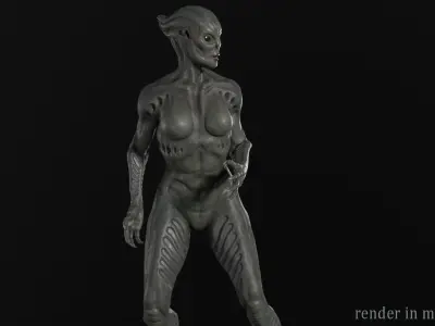Alien monster girl Low-poly 3D model