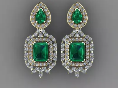 Gold Diamond Women Earring 3D print Model 3D print model 195