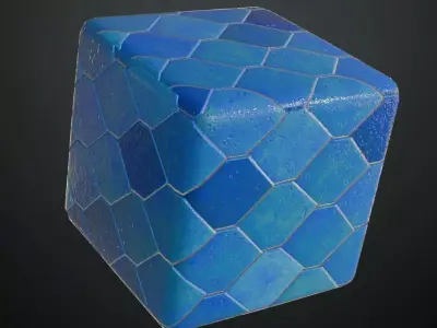 Modern Glossy Blue Hexagonal Mosaic Tiles PBR Seamless Texture