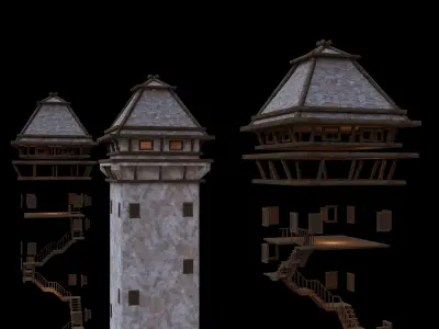 Tower made for game RPG Medival projects Low-poly 3D model Low-poly 3D model