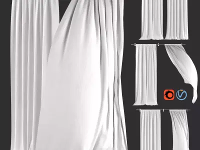 Curtains 134 White Linen Wind 3D model